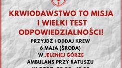 Plakat akcji zbiórki krwi w Jeleniej Górze.