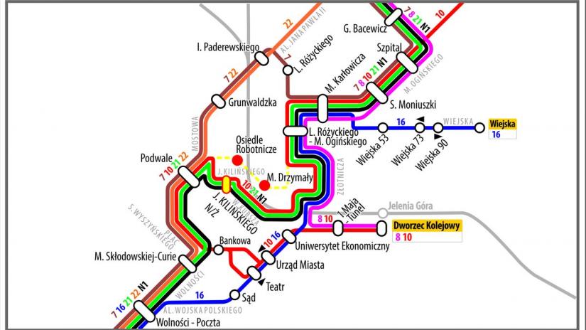 Mapka nowego przebiegu linii autosudowych.