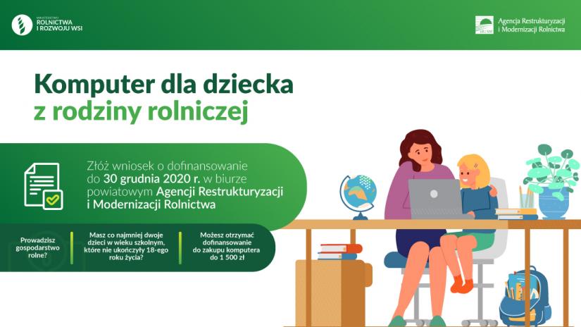 Dofinansowanie zakupu komputera dla dziecka z rodziny rolniczej