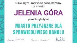 Fragment dyplomu potwierdzający uzyskanie tytułu Miasto przyjazne dla Sprawiedliwego Handlu.