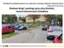 Slajd - budowa drogi i parkingu przy ul. ks. Dominika Kostiala i Kamiennych Schodków.